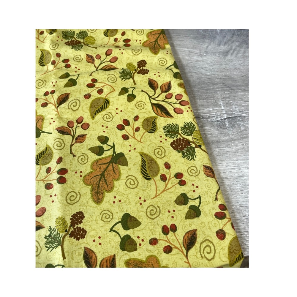 P&B Textiles Fabric Lake of the Woods 48x44 Yellow‎ Autumn Acorn Pinecone Cotton